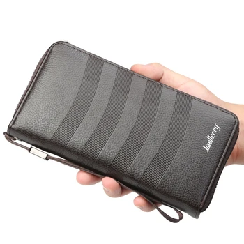 

Men Business Coin Purse Long Wallets Solid Color Wallet with Lanyard PU Leather Zipper Card Pack