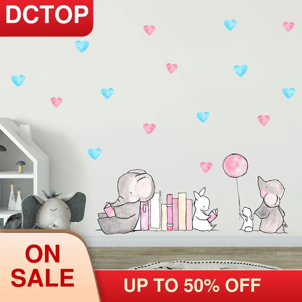Милые настенные наклейки в виде слона кролика сердечек для украшения детской