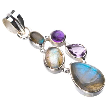 

StarGems Natural Blue Fire Labradorite Handmade 925 Sterling Silver Pendant 1.75" D9441