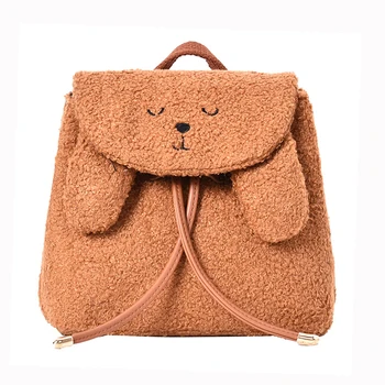 

Fleece Fur Mini Women Backpack Cute Rabbit Bag Flap Knapsack Drawstring Bucket Bags For Girl Gift Causal Phone Purse Furry Pouch