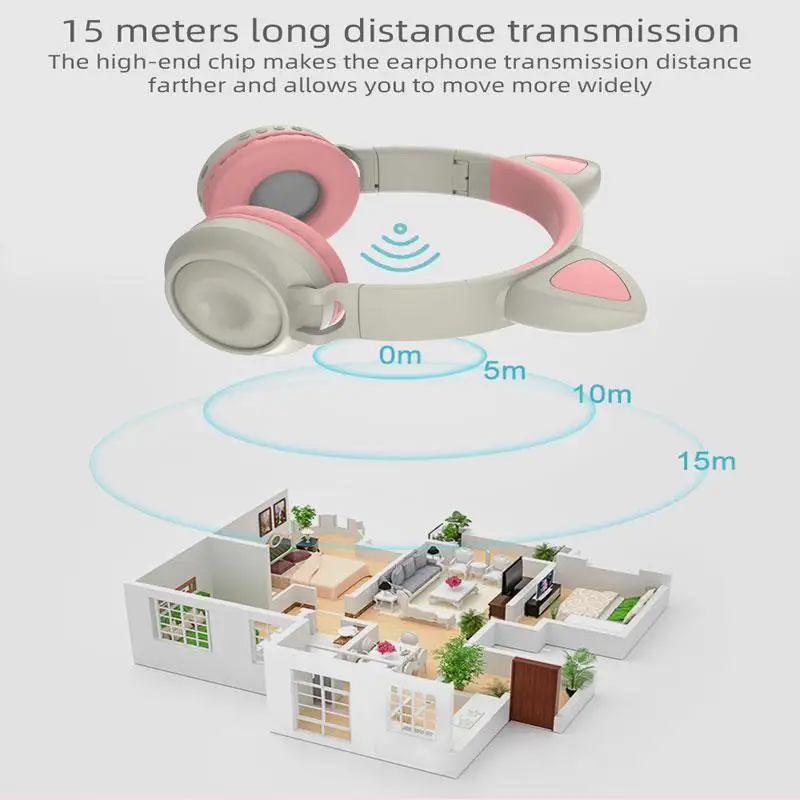 New LED Cat Ear Noise Cancelling Folded Headphones Bluetooth 5 0 Adults Kids Headset Support TF Card 3 5mm Plug with Mic