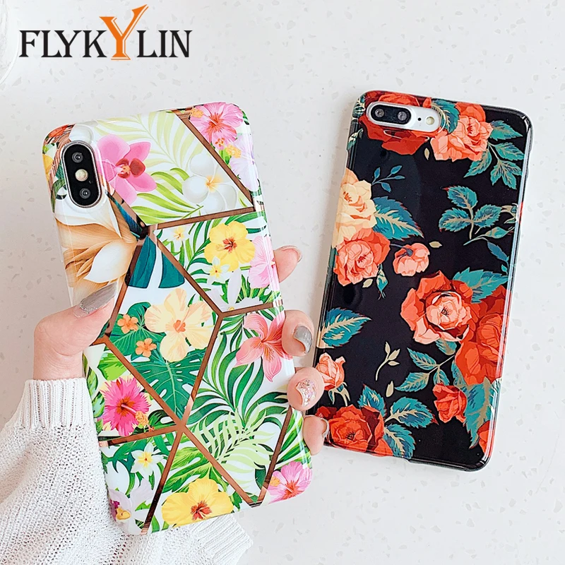 Чехол FLYKYLIN Flower Rose для iphone XS Max XR X 7 8 6 S Plus задняя крышка мягкий IMD силиконовый чехол