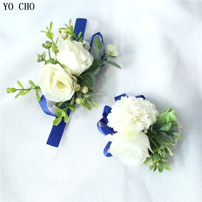 

YO CHO Artificial Flower Silk Roses White Corsage Pin Flowers Wedding Bridesmaid Bracelet Boutonniere Buttonhole Wedding Flowers