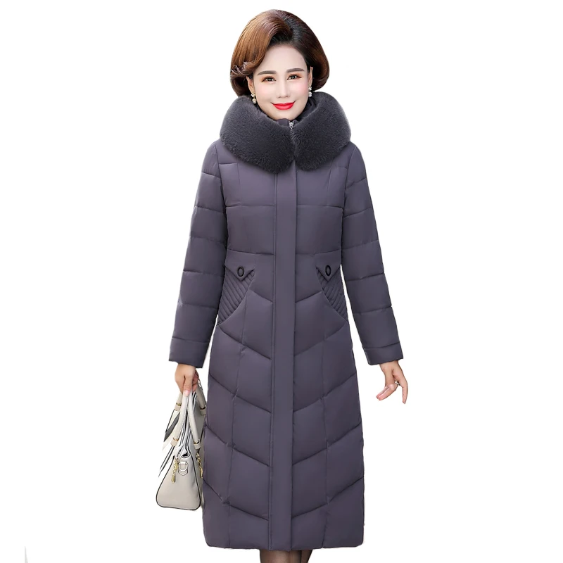 Skup Kurtka zimowa x long futro kołnierz dla kobiet w średnim wieku parki ciepły gruby płaszcz z kapturem Plus rozmiar 4XL dół bawełny płaszcz żeński