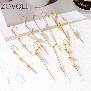 

ZOVOLI Crystal Zirconia Clip Earrings For Woman Statement Geometric Pearl Earrings Christmas Gifts Fashion Fewelry Accessories