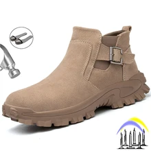 

Men Safety Shoes Steel Toe Work Boots Indestructible Non-Slip Puncture-Proof Safety Sneakers Anti-smash Comfort Industrial Shoes