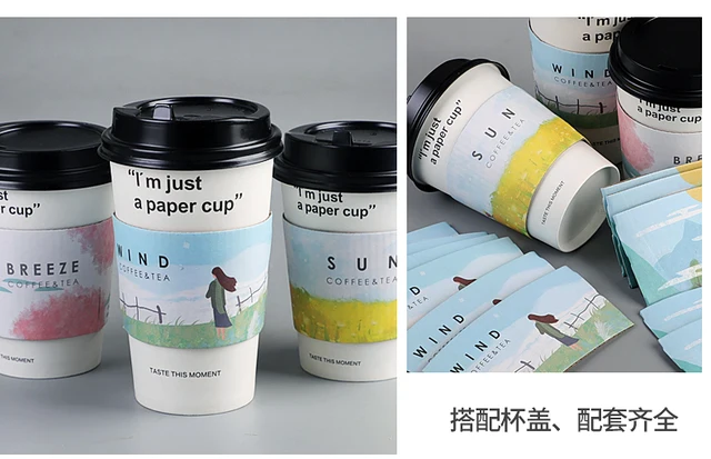Tasse à café en papier biodégradable de 500ml, tasse à café jetable avec  couvercle et paille pour magasins, 20 pièces - AliExpress