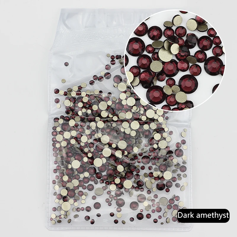 Dark amethyst Все цвета, разные размеры, без горячей фиксации, с плоской задней частью, прозрачные Стразы AB для дизайна ногтей, стразы для 3D украшения ногтей, блестки - Цвет: Dark amethyst