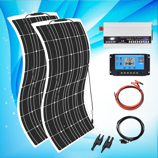 solar panel 12v 24v 1000w 600w 450w 300w battery charger kit complete for car boat vans marine home camper photovoltaic system 300w system