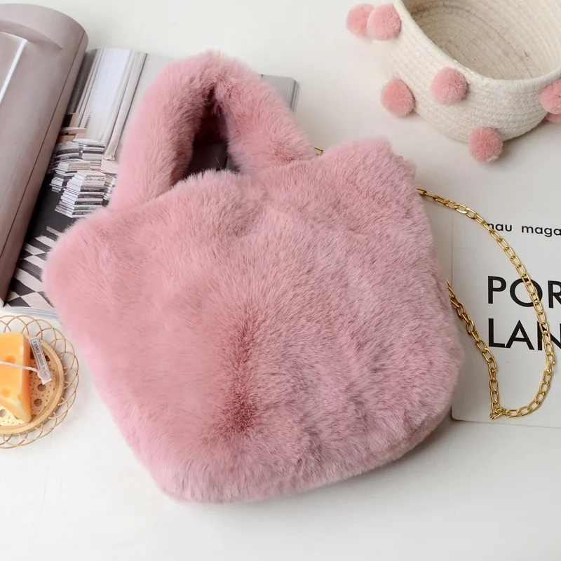 Sacs à main en fourrure de lapin pelucheux pour femmes, sacoche à œufs frits en peluche pour filles mignonnes, cadeau de fête pour petite amie, hiver 2023