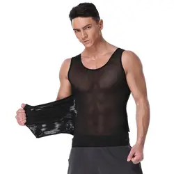 Men's Tummy Control Shapewear Vest High Waist Slimming Waist Trainer Body Shaper Seamless Shaping Mesh Tight Tank Top Fashion