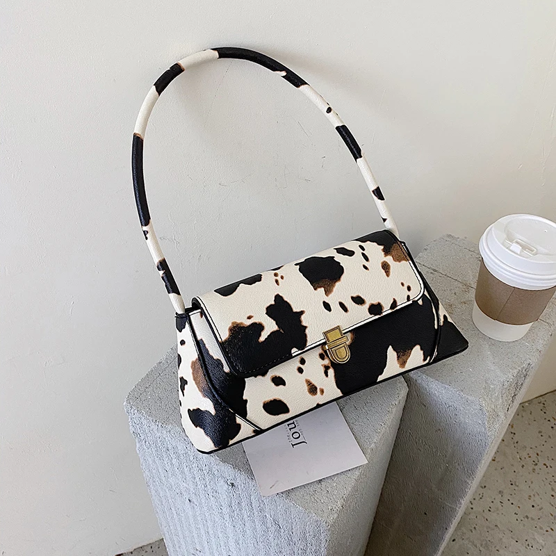 

Cow Pattern Spotted Handbags For Women Cow Print Women Shoulder Bags Lock Ladies Hand Bags PU Leather Underarm Women's Bag 2020