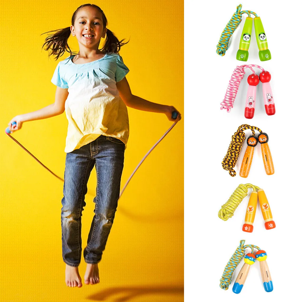 Outdoor&Sport Wooden Cartoon Handle Exercise Fancy Fitness Workout Adjustable Rope Skipping Sports Exercise Cardio Equipment 47