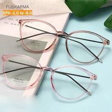 Прозрачные готовые очки для близорукости женские ретро круглые металлические ноги близорукие очки унисекс очки для близоруких-1,0~-6,0
