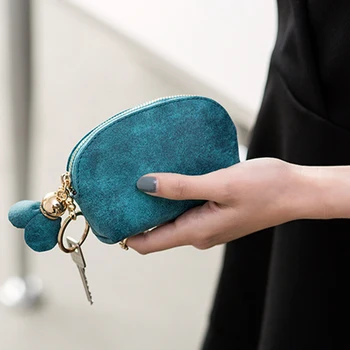 

New Ladies PU Leather Mini Wallet Card Key Clip Zipper Coin Purse Floral Pendant Clutch Bag Small Handbag Bag Green