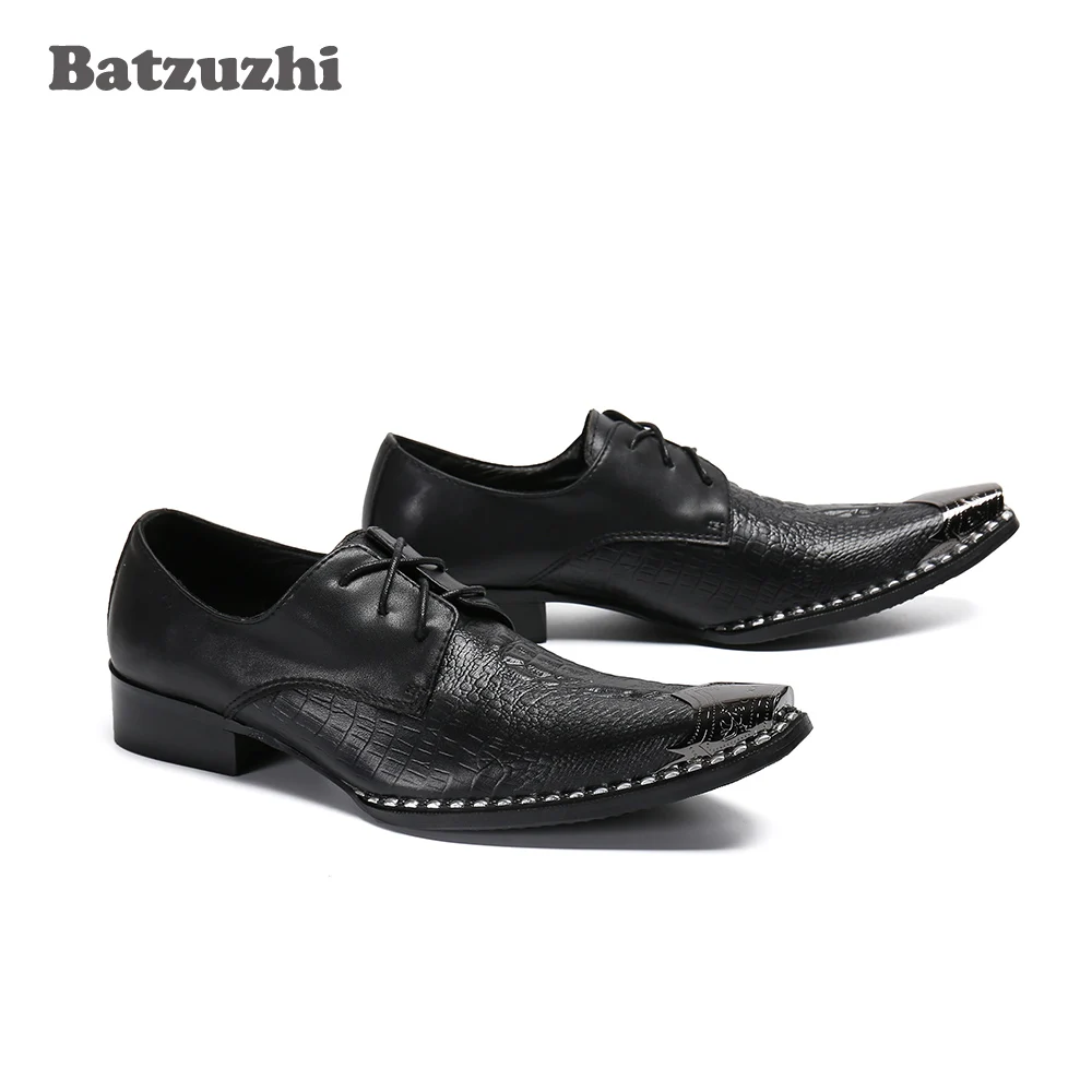 Batzuzhi Formal Leather Shoes Black Lace-up Leather Business Dress Shoes Flats Chaussures Hommes, Big Sizes US6-12,EU38-46