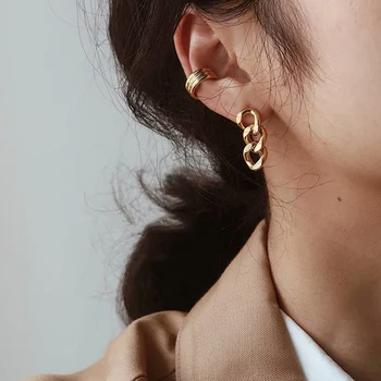 

GHIDBK Hot Sale Hollow Shaped Chain Stainless Steel 30mm Long Stud Earrings Minimalist Irregular Earring Street Style Jewelry