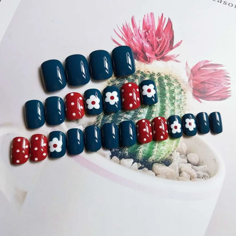 24pcs Small Flower Fake Nails Short Round Head False Nail Removable Artificial Fake Nail Art Accessories HOT