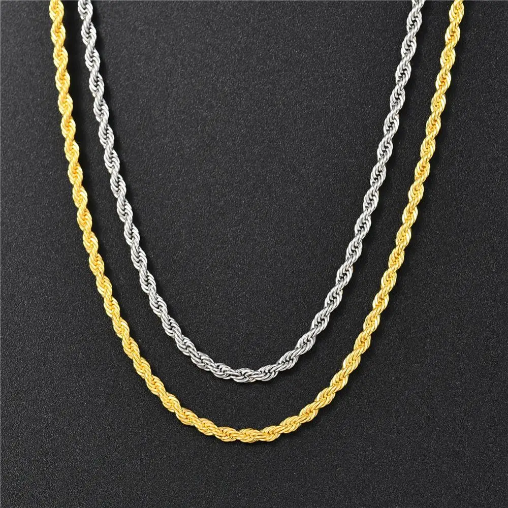

3mm Fashion Female Stainless Steel Choker Twisted Chain Necklace for Men Hip Hop Rapper Jewelry for Party Collier Homme
