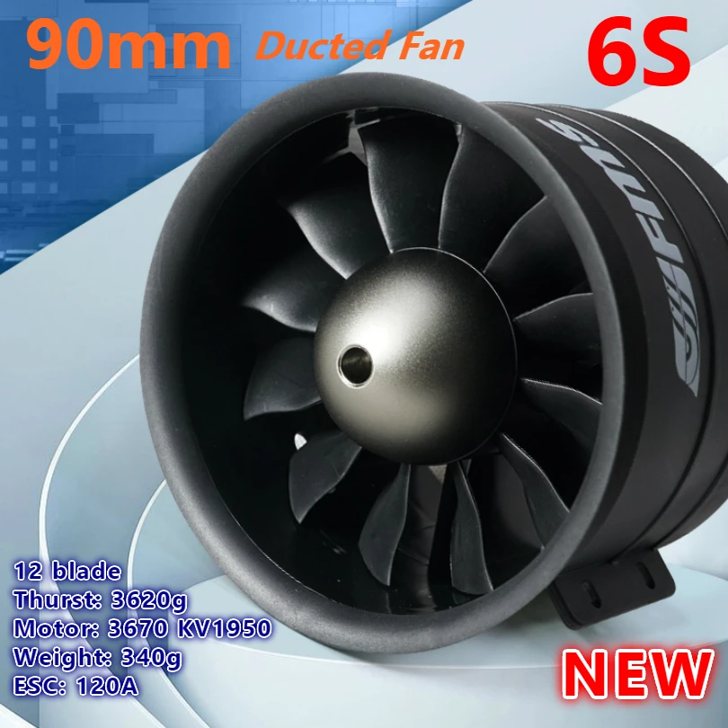 FMS 90 мм 12 лопастей воздуховод вентилятор EDF с 3670 KV1950 двигатель Jet Power система 6S тяга