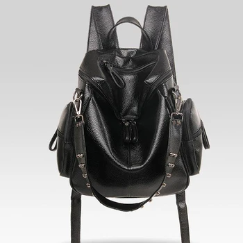 

Herald Fashion Women Backpack Quality Leather School Bags For Teenager Girls Large School Backpack Vintage Solid Shoulder Bags