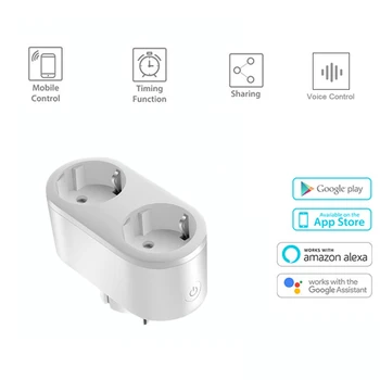 

2 In 1 16A EU Smart Wifi Dual Socket With Timing Function Tuya App Remote Control Smart Plug Support Google Assistant Alexa home