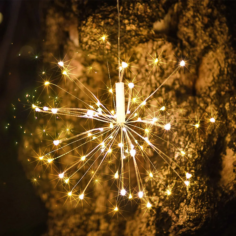 120 LED струнный светильник s теплый белый/белый фейерверк AA на батарейках медный