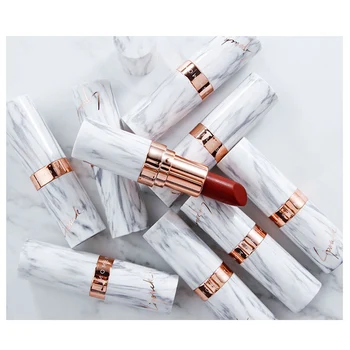 

Newly Matte Lipstick Lips Makeups Waterproof Long Lasting Velvet Matte Lip Stick White Marble Case CLA88