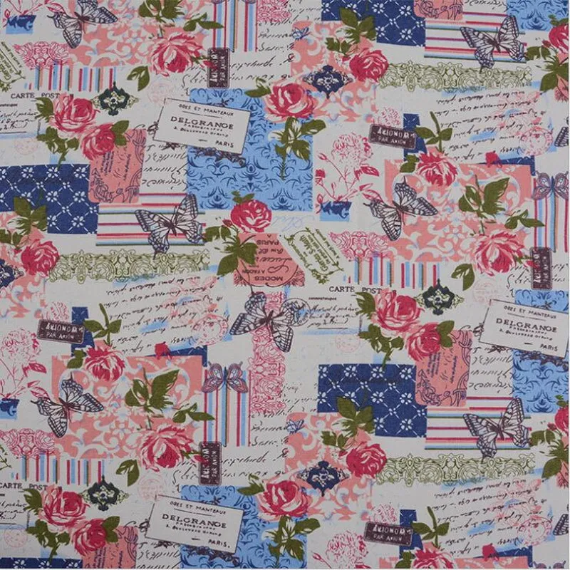 

Bohemian Rose letter printed cotton canvas fabric for clothing home decoration DIY sewing material by the yard