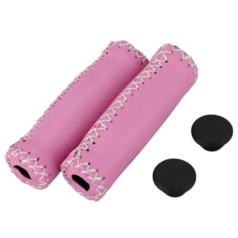 

Pair Vintage leather bicycle Grips Grips trekking handlebars Cover Colour: Pink