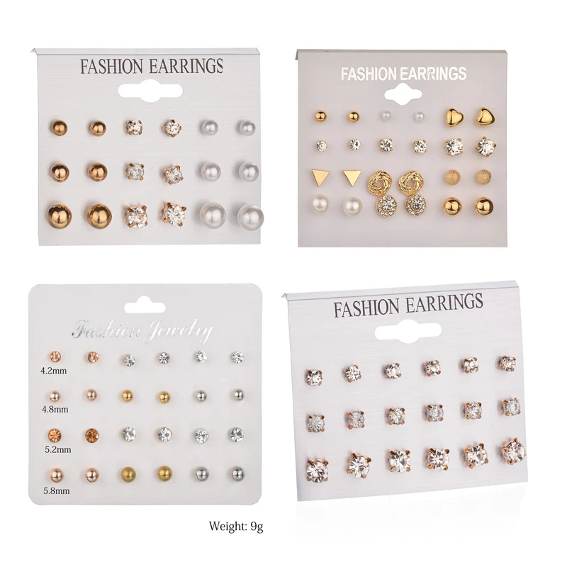 

Kymyad 17 Style Stud Earrings Sets For Women Bijoux Crystal Imitation Pearl Earrings Jewelry Set Cute Part Jewelry Womens Gift