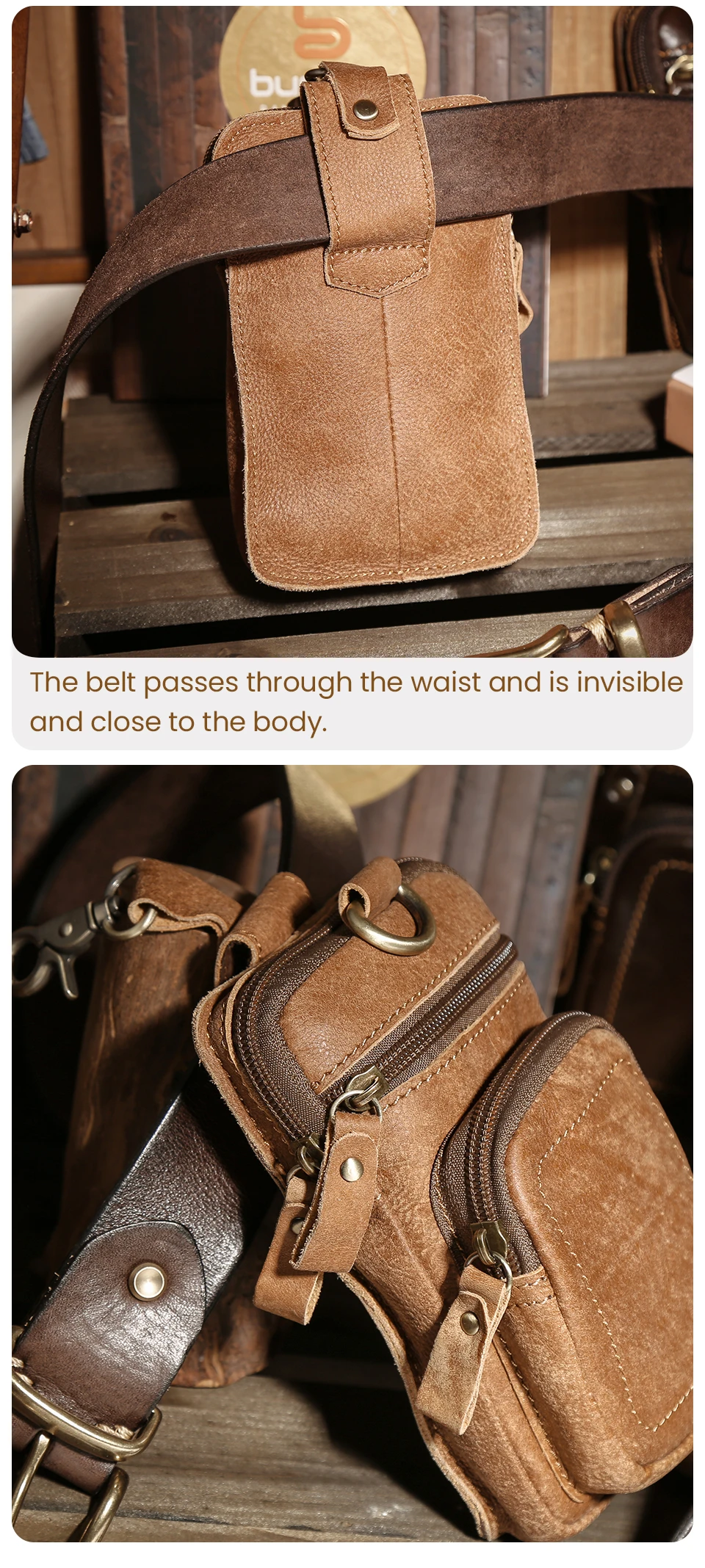 Joyir Herren Leder Hüft tasche Vintage Rindsleder Mann Gürtel tasche lässig männlich Gürtel tasche Hüft tasche Handy tasche neu – Detail 3