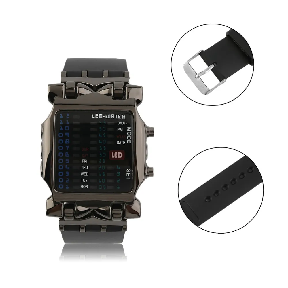 2020 New Fashion Men Outdoor Sport LED Digital Binary Watches Popular Square Dial Uisex  Rubber Band Casual Wrist Watch Relogio