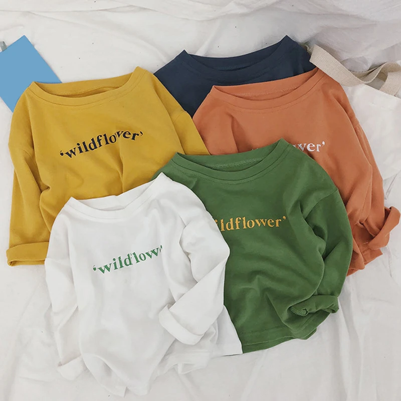 

Girls Boy Long Sleeve Children's Bottoming Shirt Children Spring and Summer Autumn Long Sleeves 2019 English alphabet T-