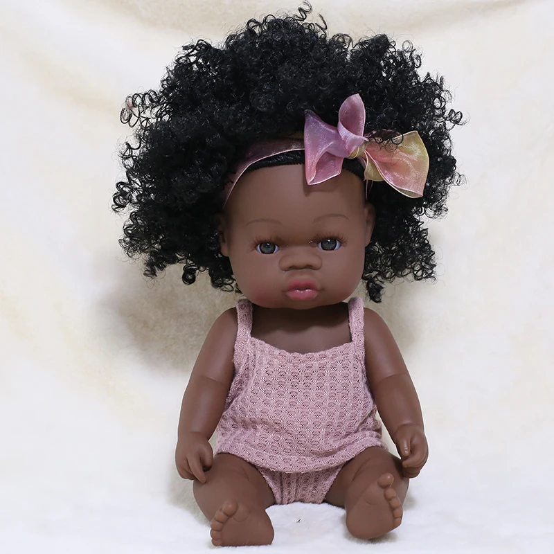 35CM American Reborn Black Baby Doll Bath Play Full Silicone Vinyl Baby Dolls Lifelike Newborn Baby Doll Toy Girl Christmas Gift 16