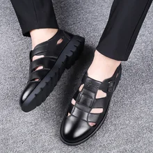 Мужские сандалии из натуральной кожи мужские уличные повседневные мужские кожаные сандалии для мужчин пляжная обувь римская обувь Большие размеры 38-47