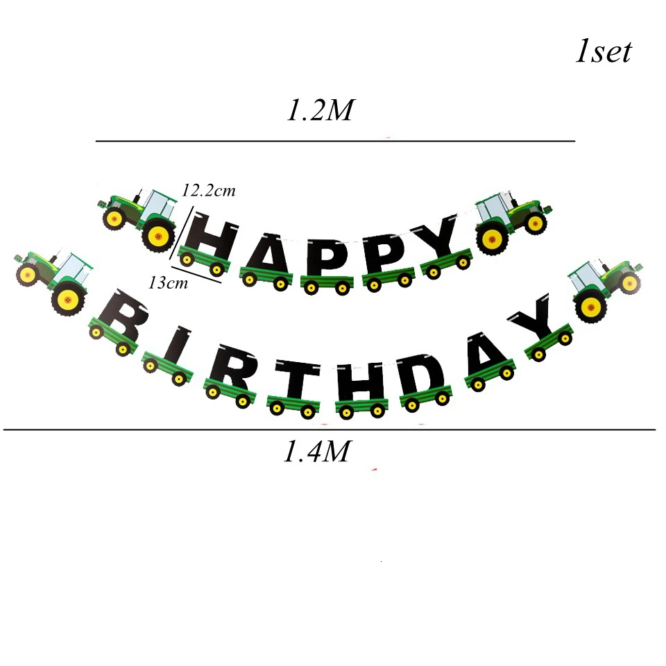 MEZHEN Trattore Decorazione di Compleanno per Bambini Striscione a Tema da Trattore Festa di Compleanno Palloncini Happy Birthday Striscione Verde Foil Palloncini Photo Booth Fondale