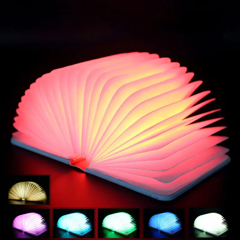Деревянный складной светодиодный светильник для книг, заряжаемый от USB, Multi-Color_Light украшения
