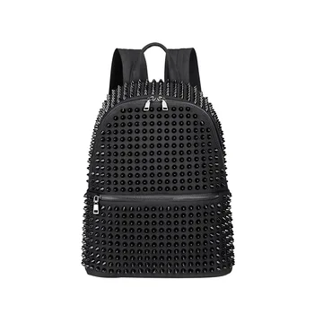 

NEW Fashion Female Women Backpacks Rivet Black Soft Washed Leather Bag Schoolbags Girls Punk Bags Travel Zipper Discount