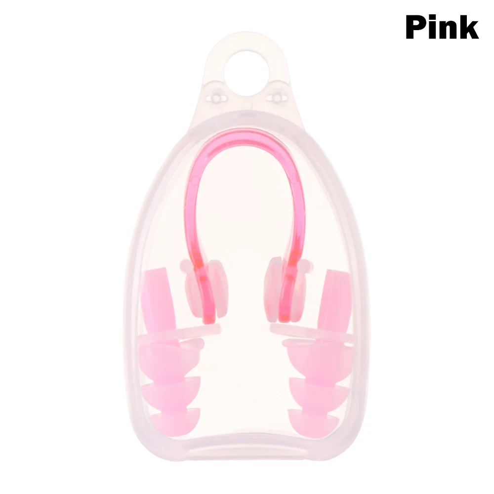 Розовый Swimming Soft Silicone Nose Clips EarPlugs Set With Case for Adults Children Waterproof Water Sports Safety gear Pool Accessorie - Цвет: Розовый
