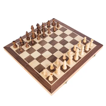 

Folding Chessboard Chess Wooden Lattice Set Magnetic Pieces Wood Board Game