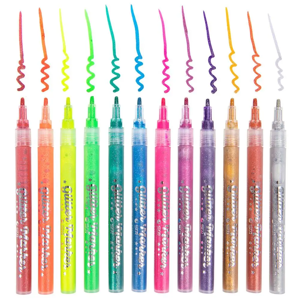 

12 Nice Flash Color Marker Pen 1mm Water Based UV Resistant Pigment Ink Pens For Lettering Drawing Painting Album Art H6848