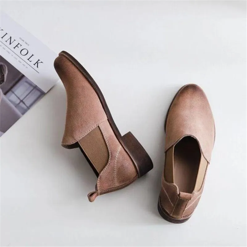 

Ladies Shoes Botas Mujer Round Toe Sapato Feminino Low Heels Autumn Retro Boots Women Outdoor Elastic Boots New Fashion