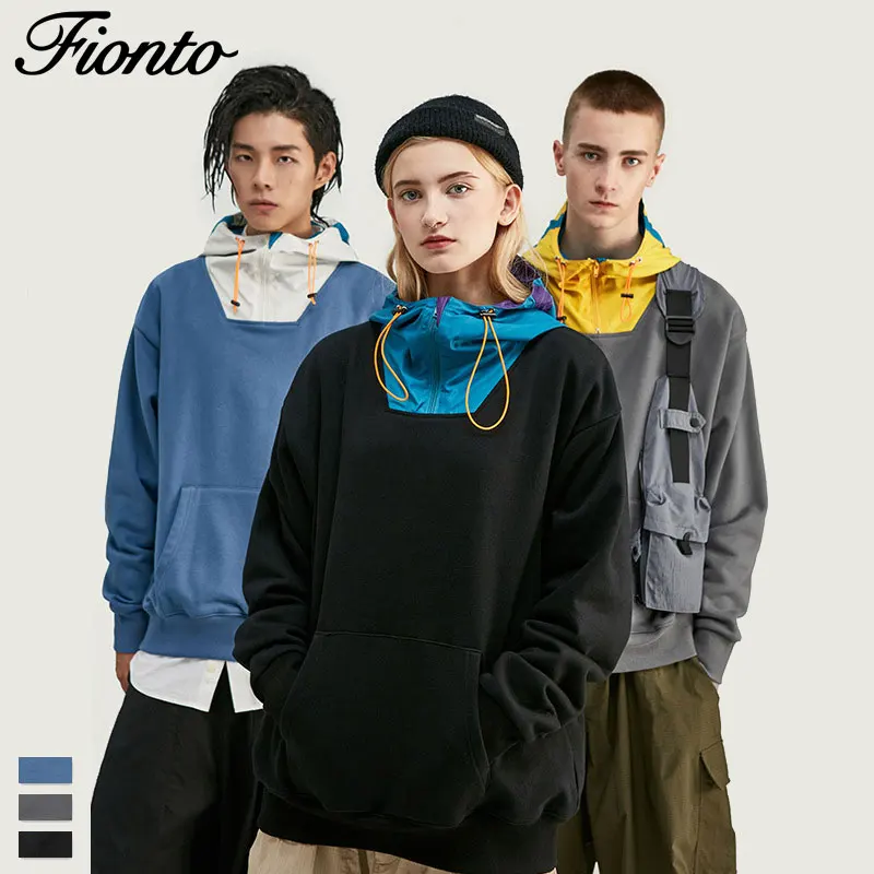 

Fionto Men's Wear Fall/Winter 2019 New Windproof Japanese Streetwear Men's Spliced Hat Soft Core Light Wear Sweatshirt