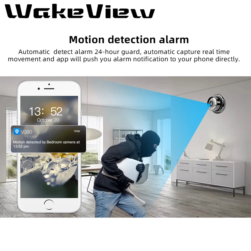 WakeView Mini Wifi 960P HD IP Camera Wireless CCTV IR Night Vision Motion Detection 2-Way Audio Motion Tracker Home Security Cam