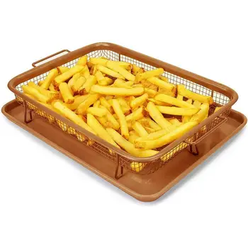 

Copper Rectangle Crispy tray Fry pan French Chef Basket Easy Clean Kitchen Cooking Crispy Tray Baking Pan BBQ Barbecue Tray