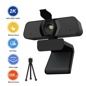 

QHD 2K Computer Webcam 4PM 360° Rotation PC Laptop Mini Web Camera With Microphone Mic Privacy Cover Tripod For Conference Video