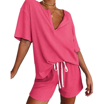 

2020 Pajamas Women Short Sleeps Clothes Female Solid Sleeveless Ladies V Neck Summer Sleeping Pajamas Set