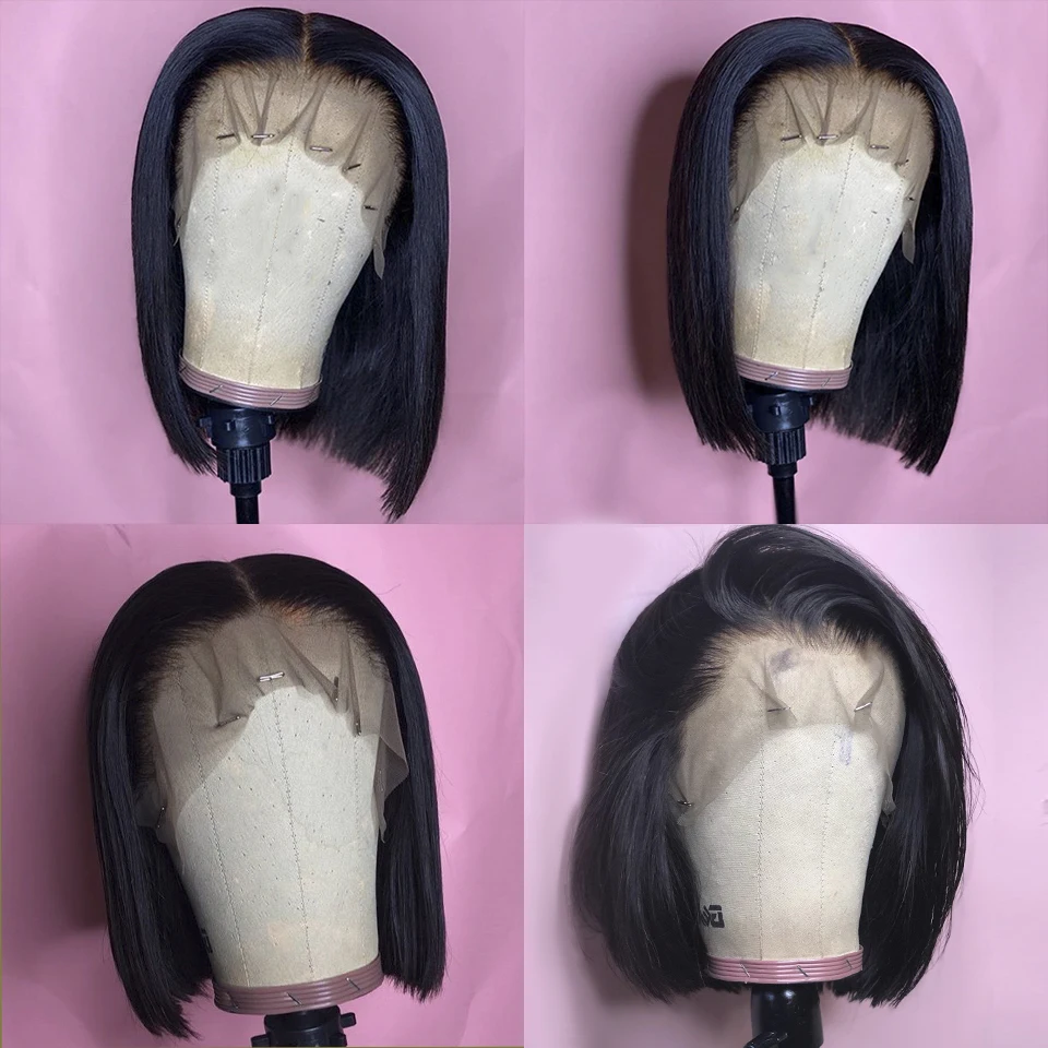 Парики из натуральных волос на коротком кружевном фронте 13*4 парик бобов