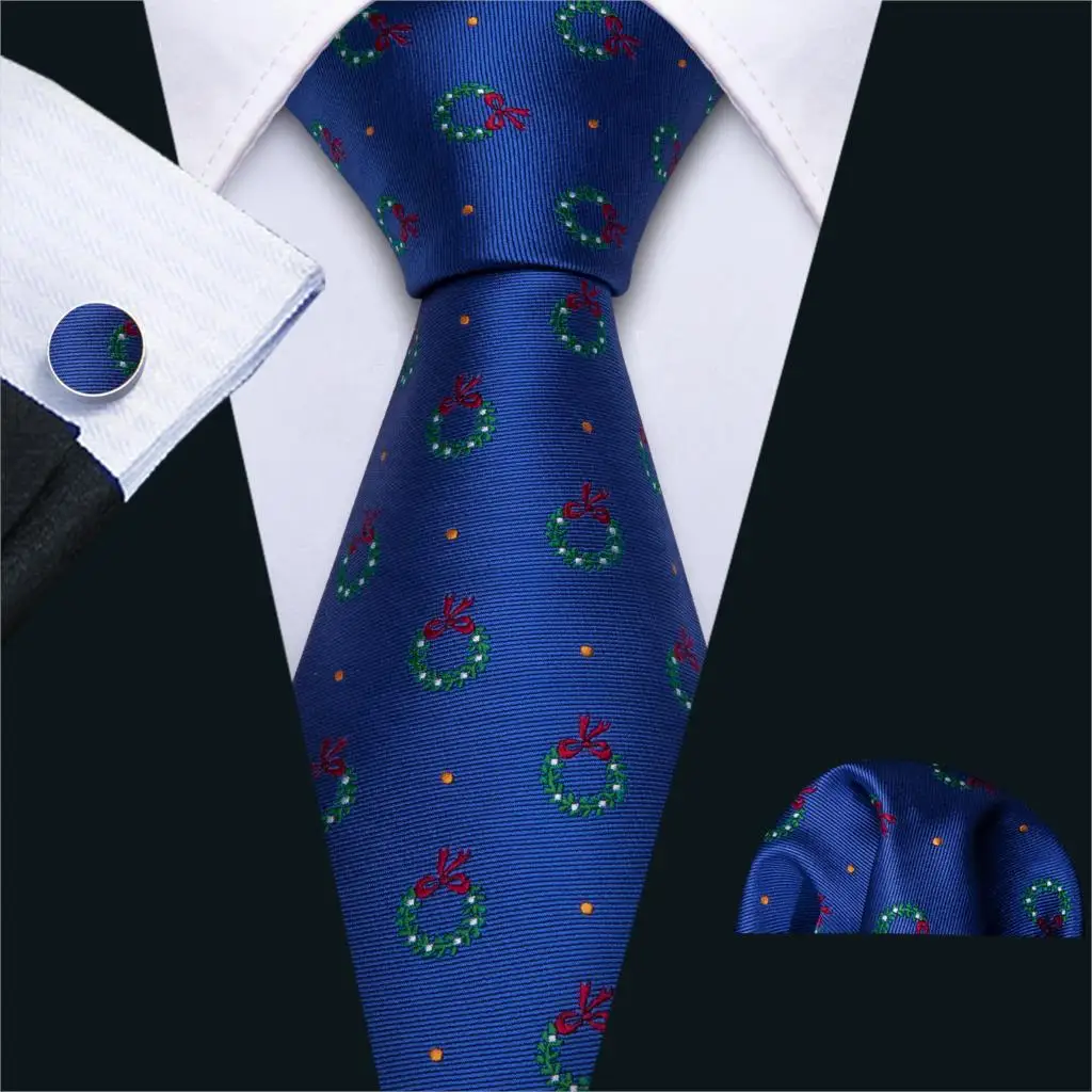 Мужской Рождественский галстук, темно-синий шелковый галстук с рисунком, набор носовых платков, модный дизайнерский галстук на шею для мужчин, вечерние, Подарочные FA-5237